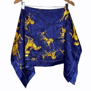 Silk Horse Scarf Gold Chariot Blue